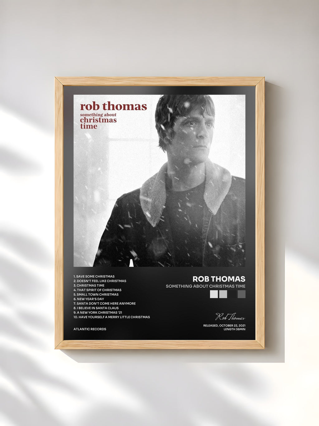#bois Tableau de l'album SOMETHING ABOUT CHRISTMAS TIME de Rob Thomas, cadre en bois brut, imprimé et encadré en France