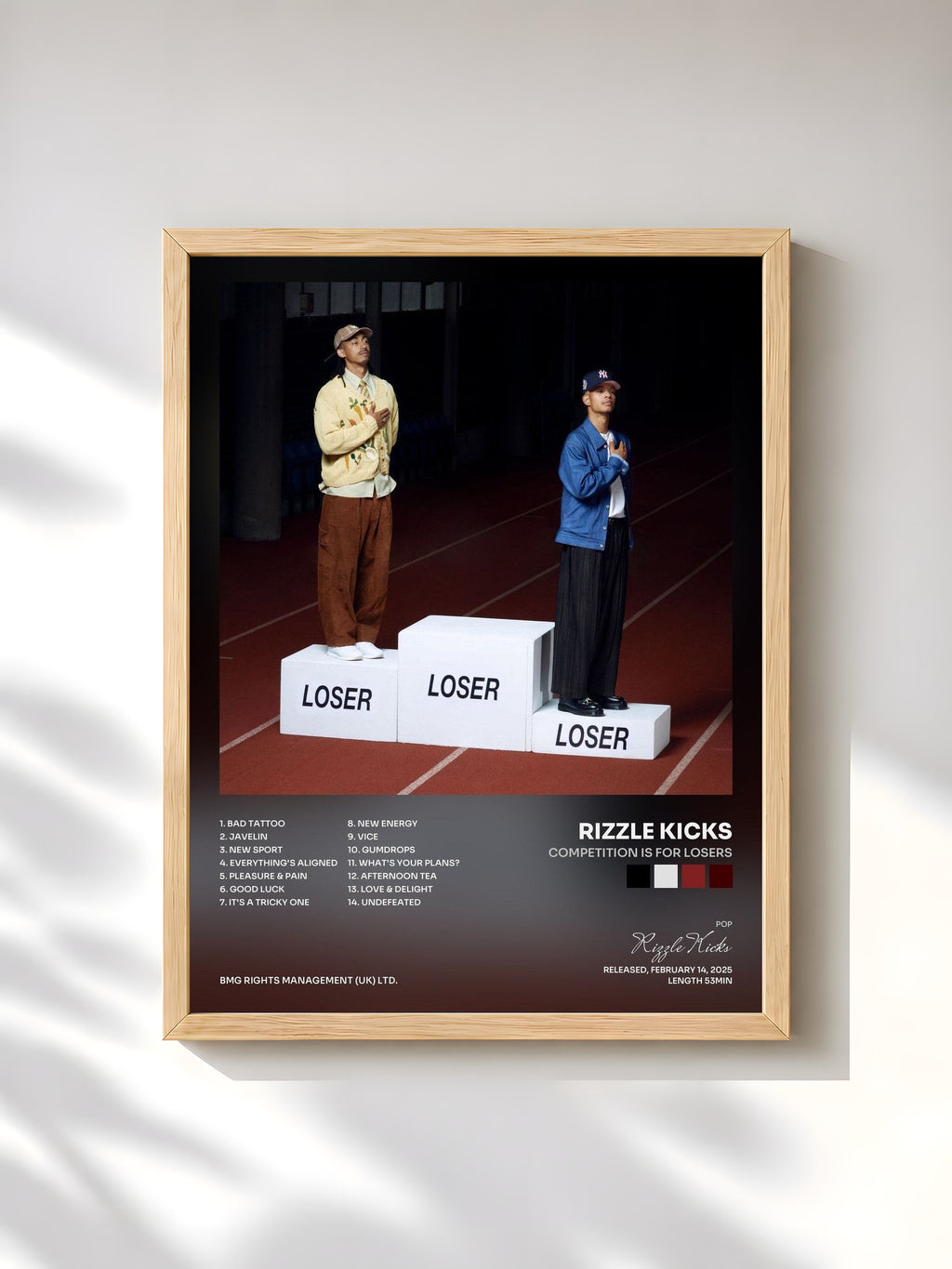 #bois Tableau de l'album Competition is for Losers de Rizzle Kicks, cadre en bois brut, imprimé et encadré en France