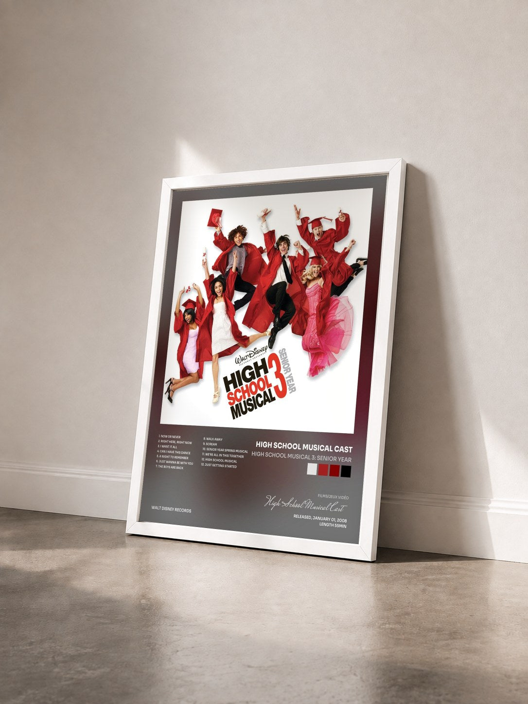 #blanc Tableau de l'album High School Musical 3: Senior Year de High School Musical Cast vu de trois quarts, cadre blanc