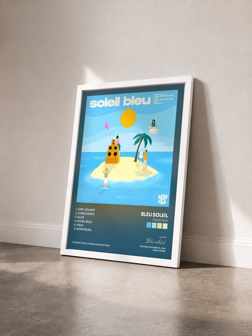 #blanc Tableau de l'album Soleil bleu de Bleu Soleil vu de trois quarts, cadre blanc