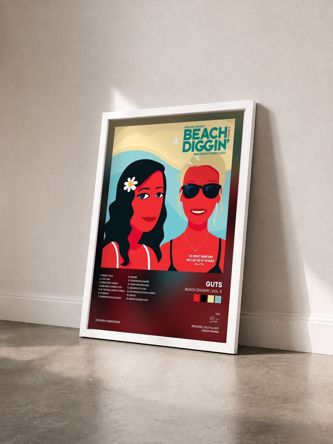 #blanc Tableau de l'album Beach Diggin', Vol. 5 de Guts vu de trois quarts, cadre blanc