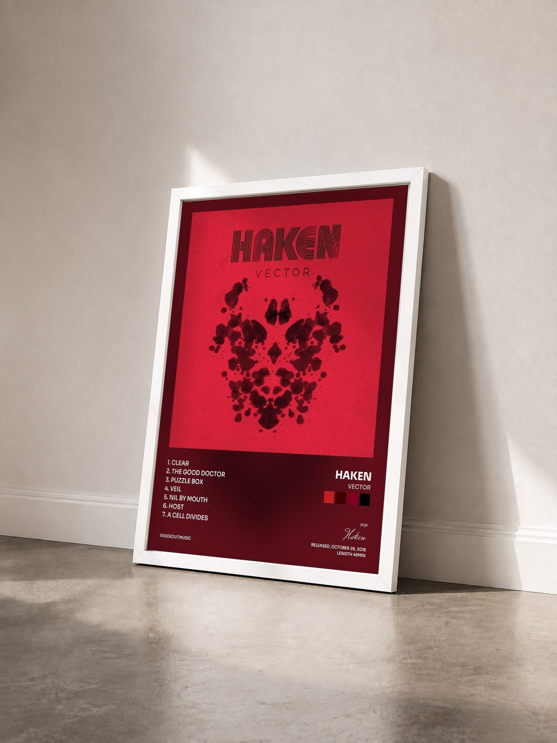 #blanc Tableau de l'album Vector de Haken vu de trois quarts, cadre blanc