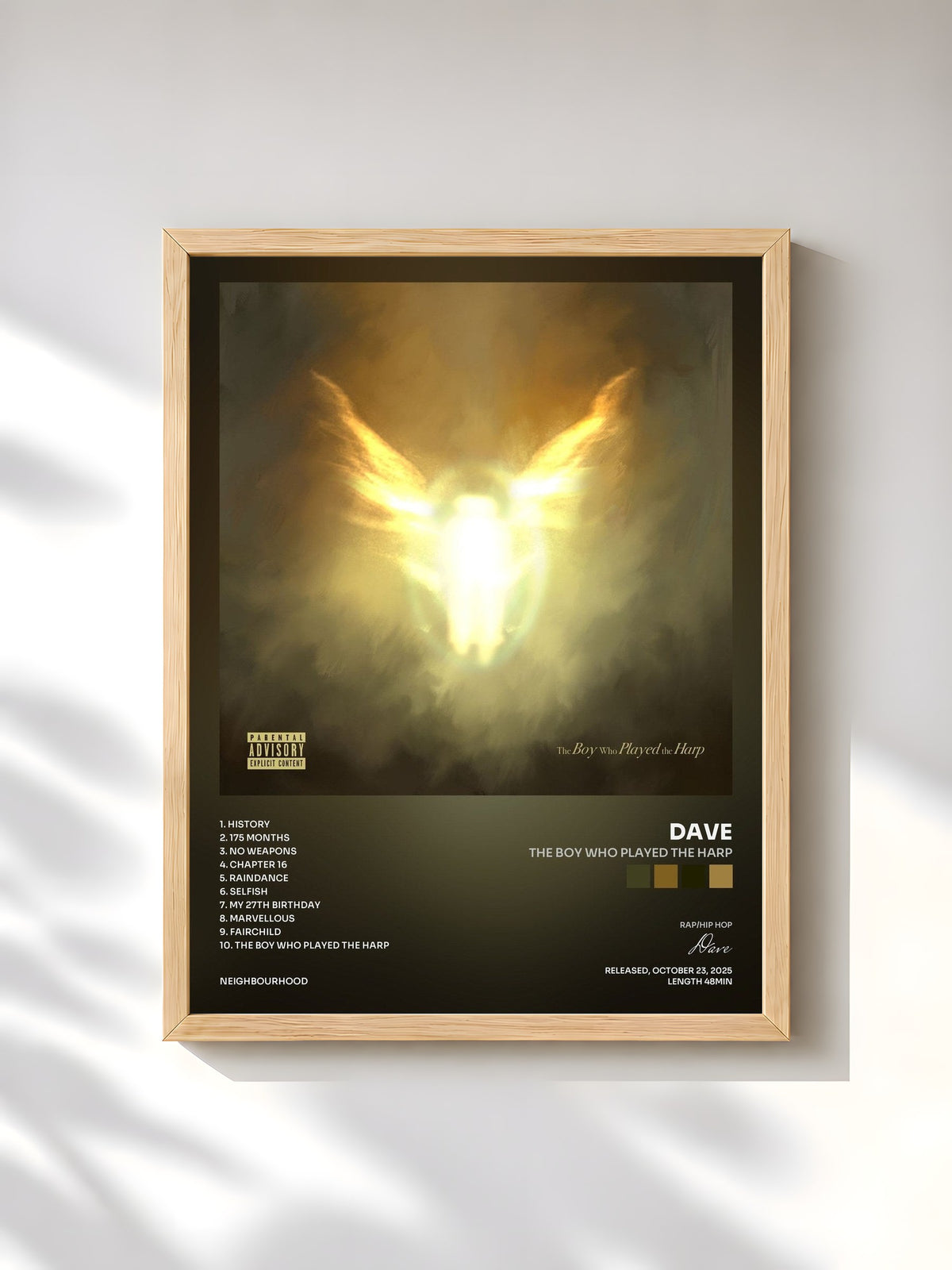 #bois Tableau de l'album The Boy Who Played the Harp de Dave, cadre en bois brut, imprimé et encadré en France