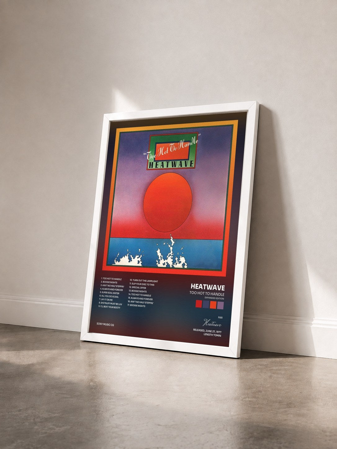 #blanc Tableau de l'album Too Hot to Handle (Expanded Edition) de Heatwave vu de trois quarts, cadre blanc