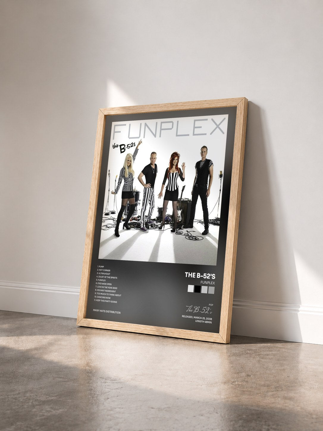 #bois Tableau de l'album Funplex de The B-52's vu de trois quarts, cadre en bois brut