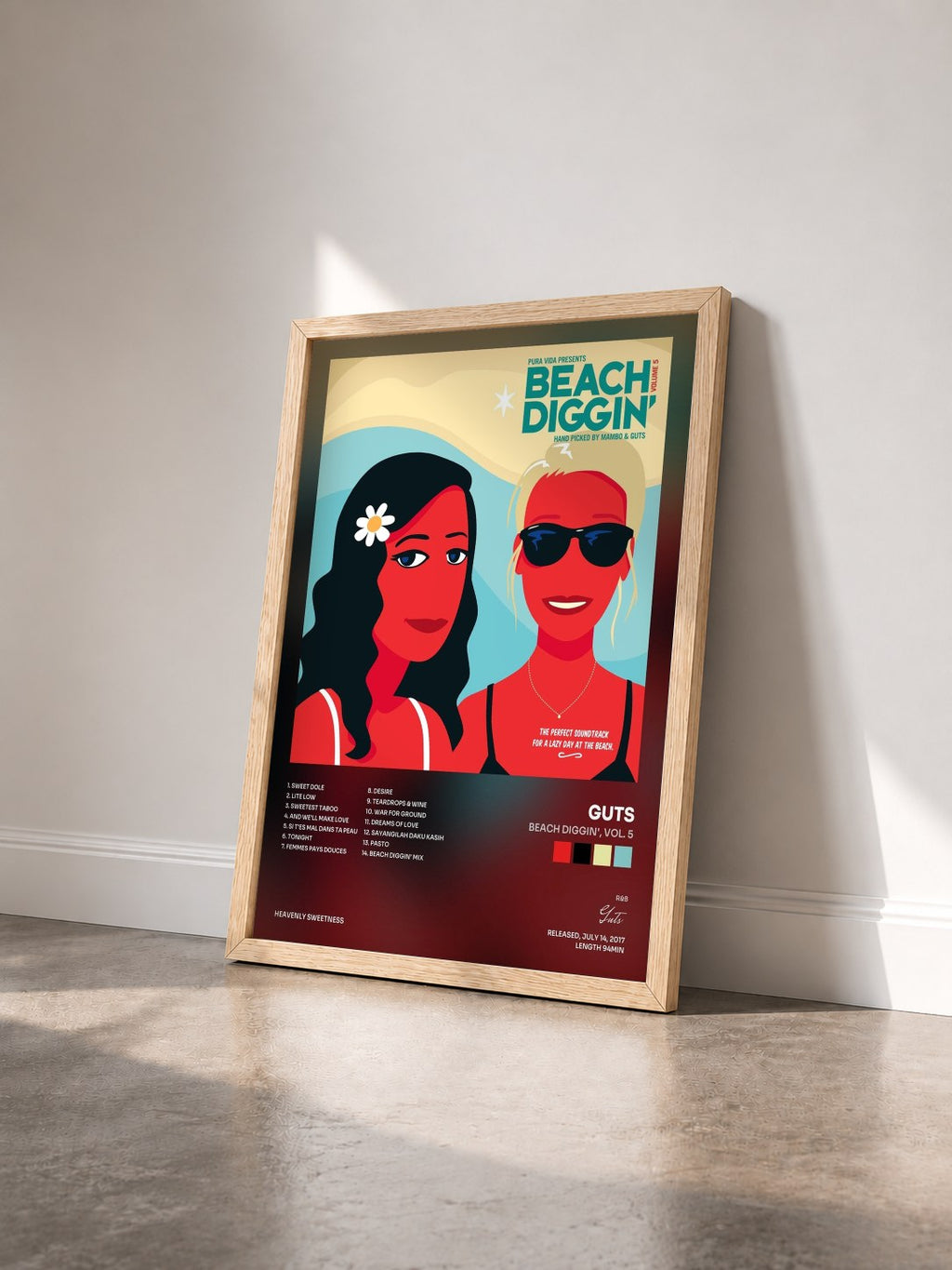 #bois Tableau de l'album Beach Diggin', Vol. 5 de Guts vu de trois quarts, cadre en bois brut