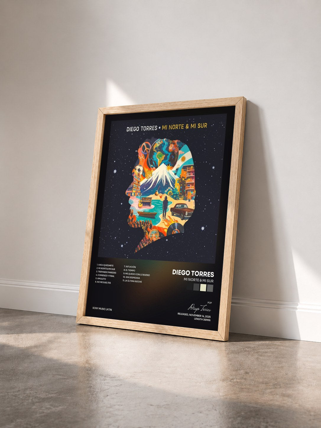 #bois Tableau de l'album Mi Norte & Mi Sur  de Diego Torres vu de trois quarts, cadre en bois brut