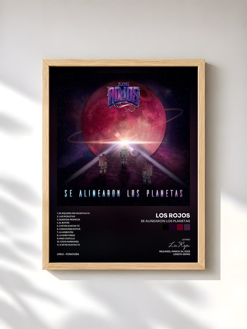 #bois Tableau de l'album Se Alinearon Los Planetas de Los Rojos, cadre en bois brut, imprimé et encadré en France