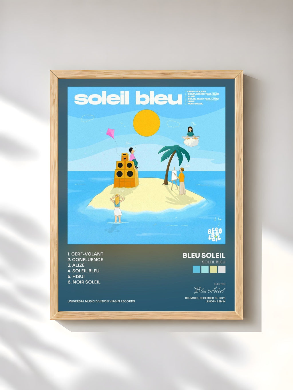 #bois Tableau de l'album Soleil bleu de Bleu Soleil, cadre en bois brut, imprimé et encadré en France