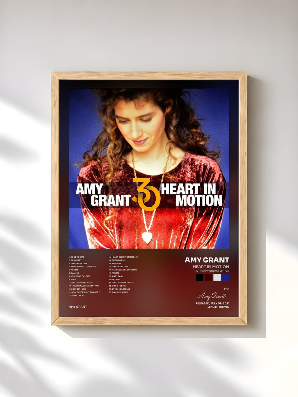 #bois Tableau de l'album Heart In Motion (30th Anniversary Edition) de Amy Grant, cadre en bois brut, imprimé et encadré en France