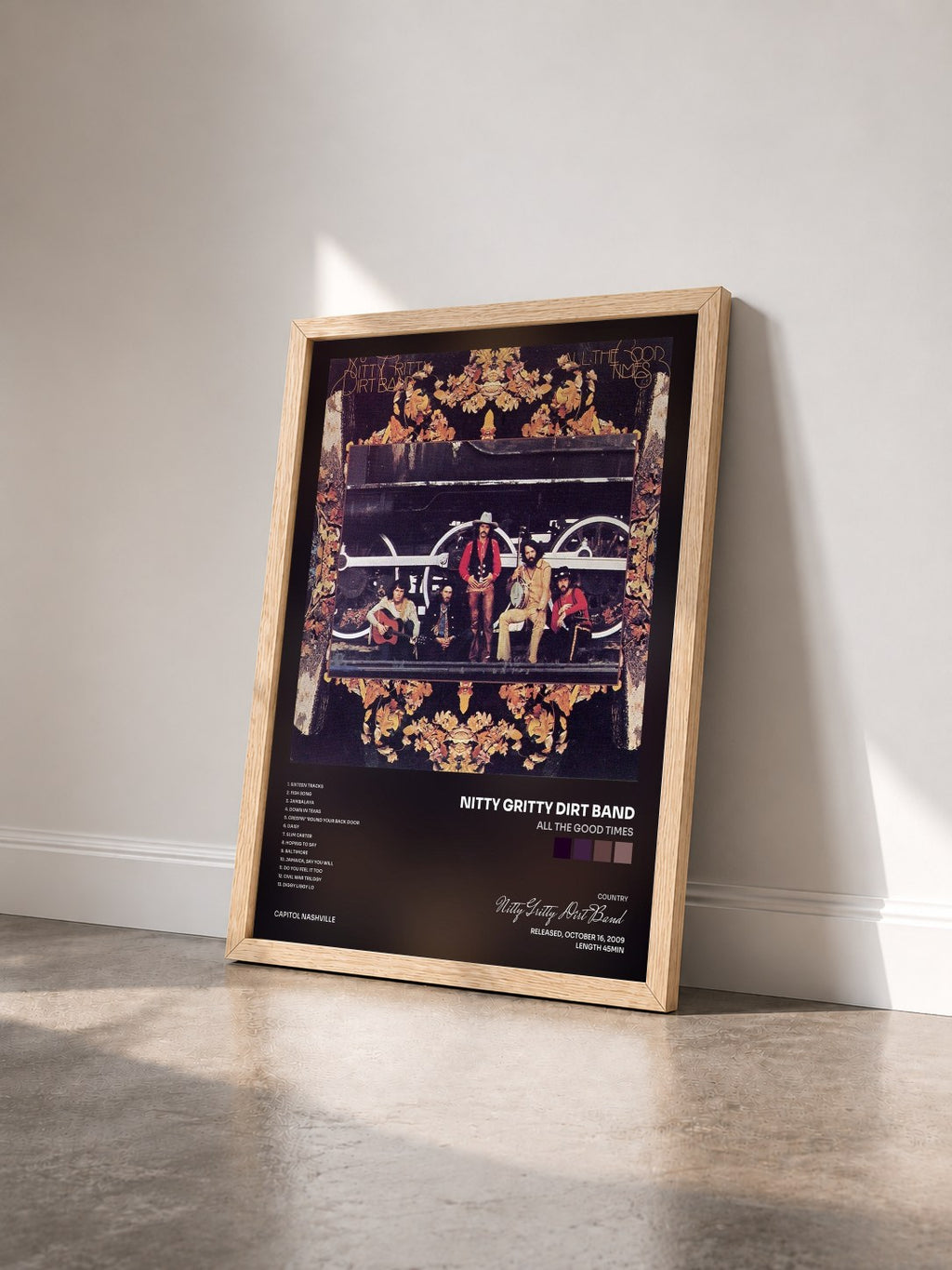 #bois Tableau de l'album All The Good Times de Nitty Gritty Dirt Band vu de trois quarts, cadre en bois brut