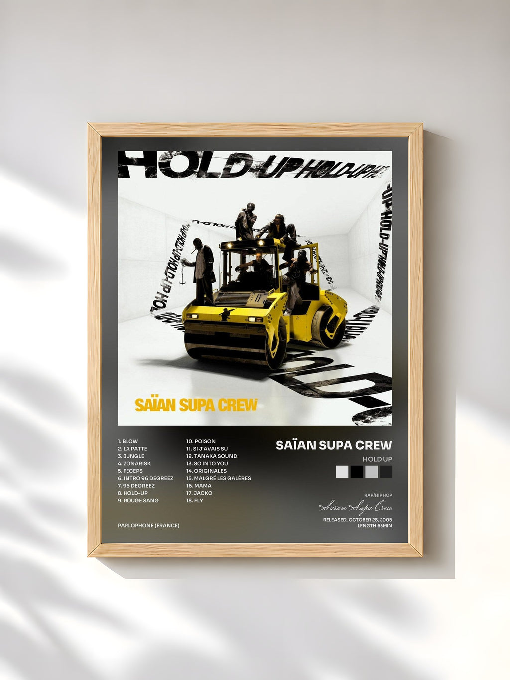#bois Tableau de l'album Hold Up de Saïan Supa Crew, cadre en bois brut, imprimé et encadré en France