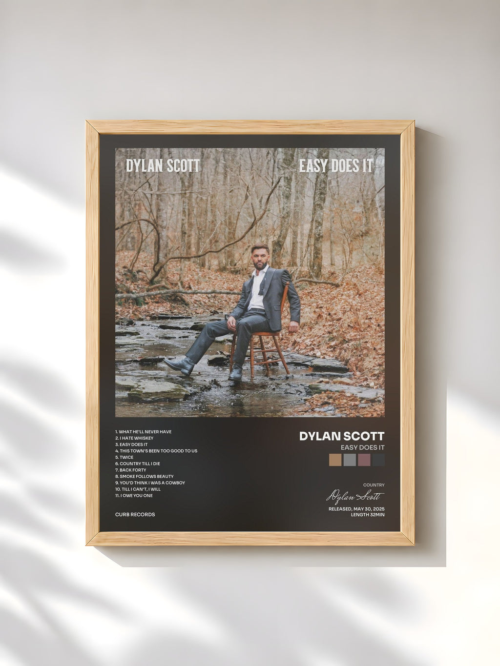 #bois Tableau de l'album Easy Does It de Dylan Scott, cadre en bois brut, imprimé et encadré en France