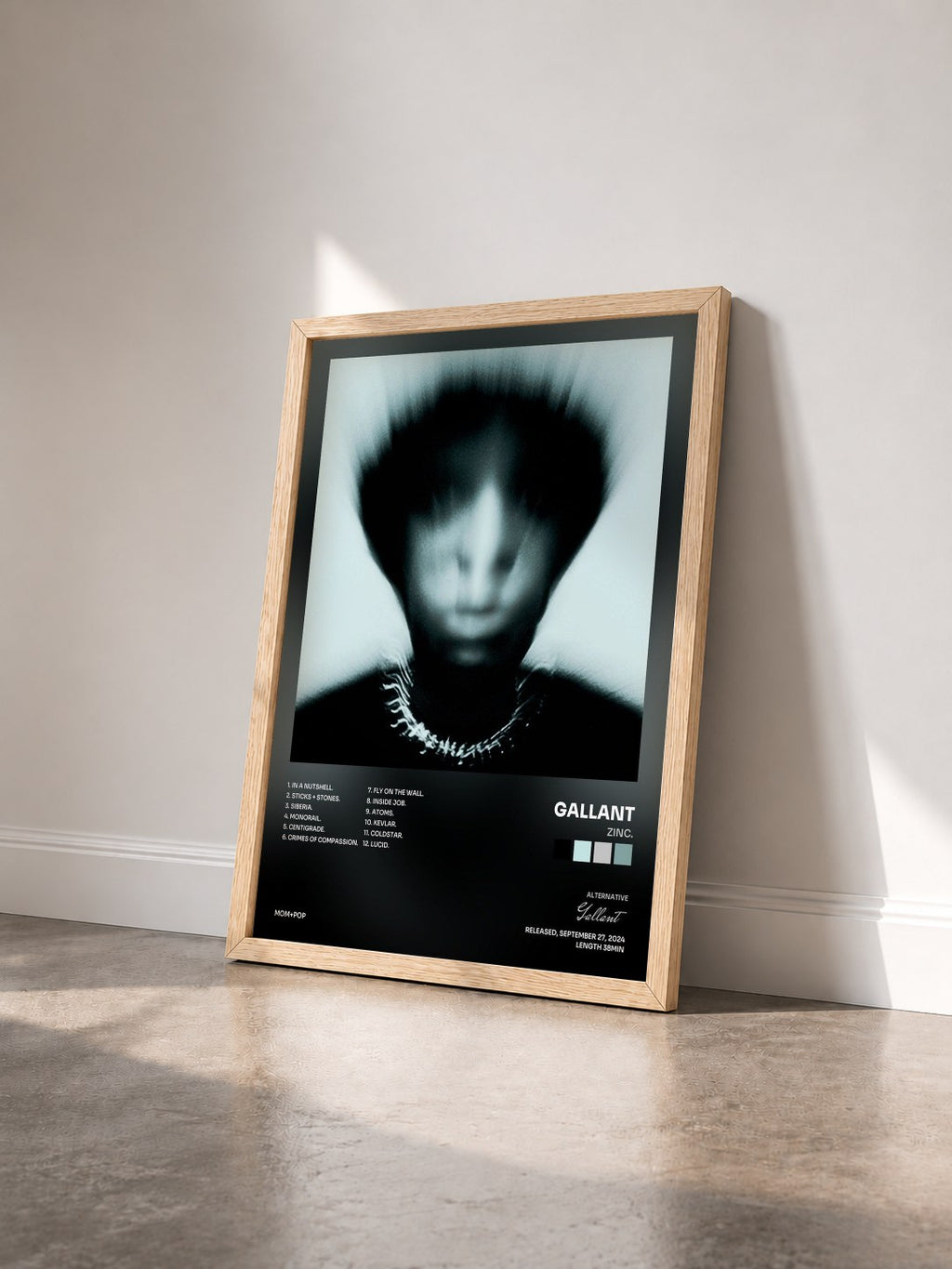 #bois Tableau de l'album Zinc. de Gallant vu de trois quarts, cadre en bois brut
