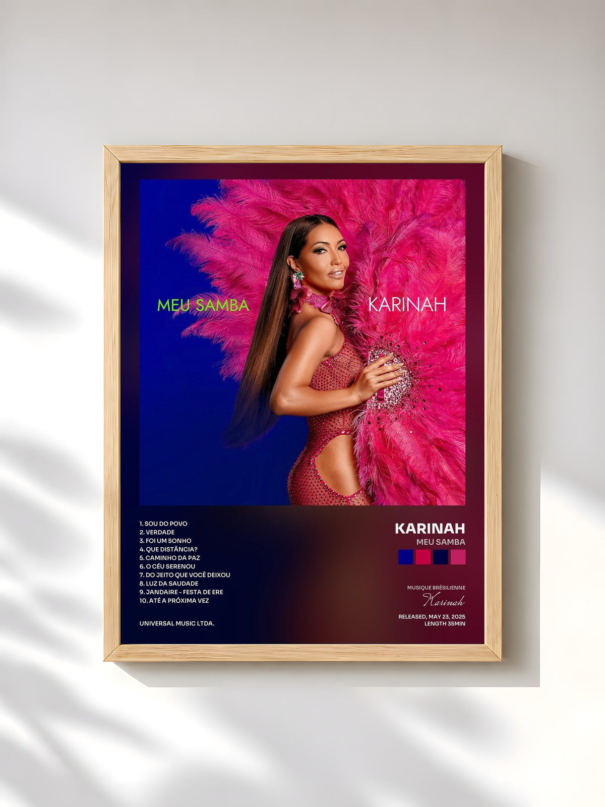 #bois Tableau de l'album Meu Samba de Karinah, cadre en bois brut, imprimé et encadré en France