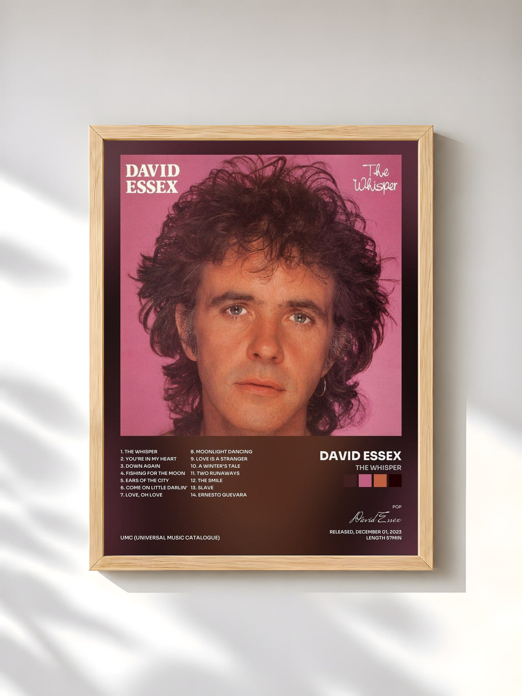 #bois Tableau de l'album The Whisper de David Essex, cadre en bois brut, imprimé et encadré en France