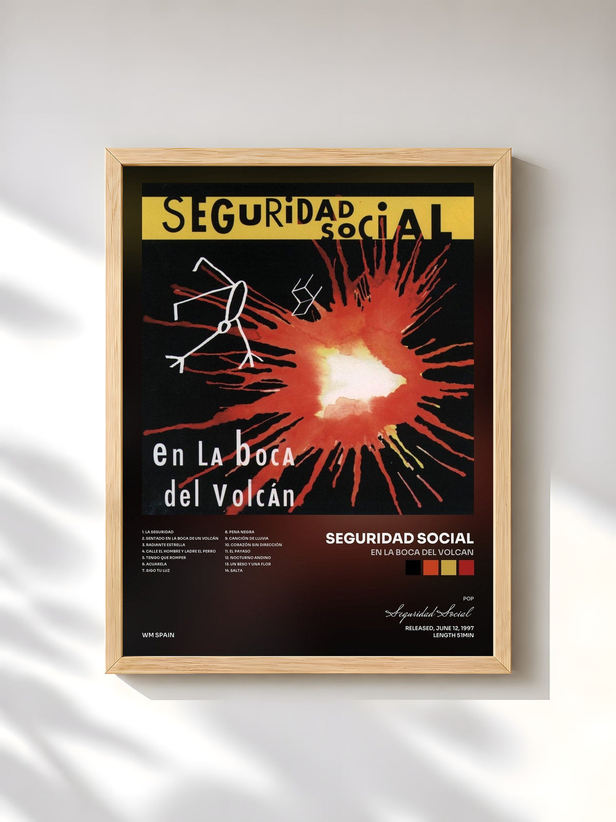 #bois Tableau de l'album En La Boca Del Volcan de Seguridad Social, cadre en bois brut, imprimé et encadré en France