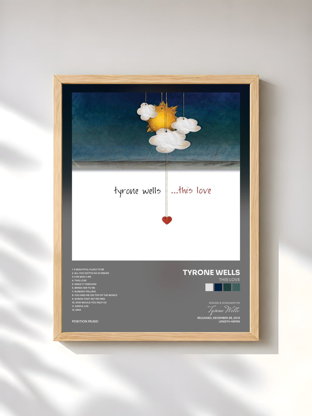 #bois Tableau de l'album This Love de Tyrone Wells, cadre en bois brut, imprimé et encadré en France