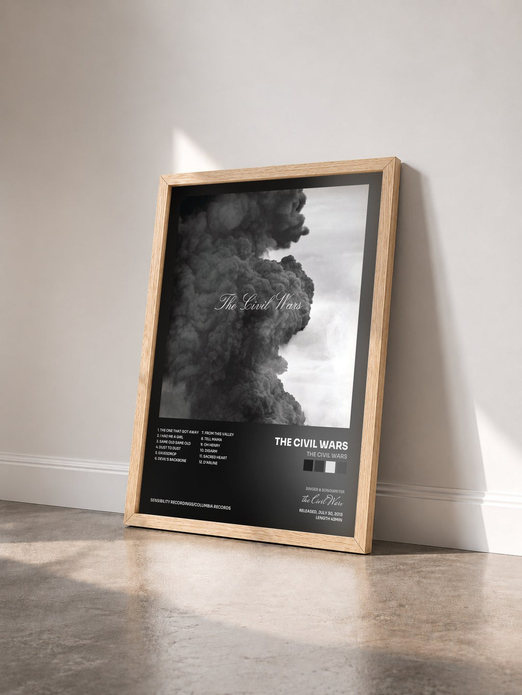 #bois Tableau de l'album The Civil Wars de the Civil Wars vu de trois quarts, cadre en bois brut