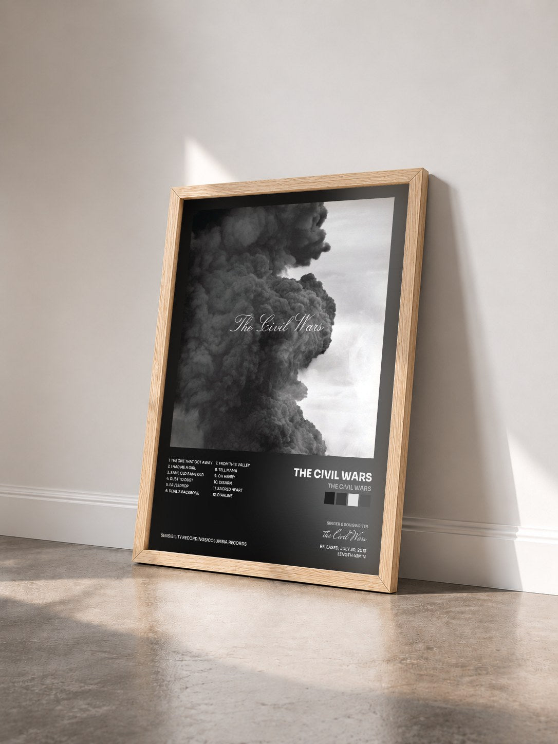 #bois Tableau de l'album The Civil Wars de the Civil Wars vu de trois quarts, cadre en bois brut
