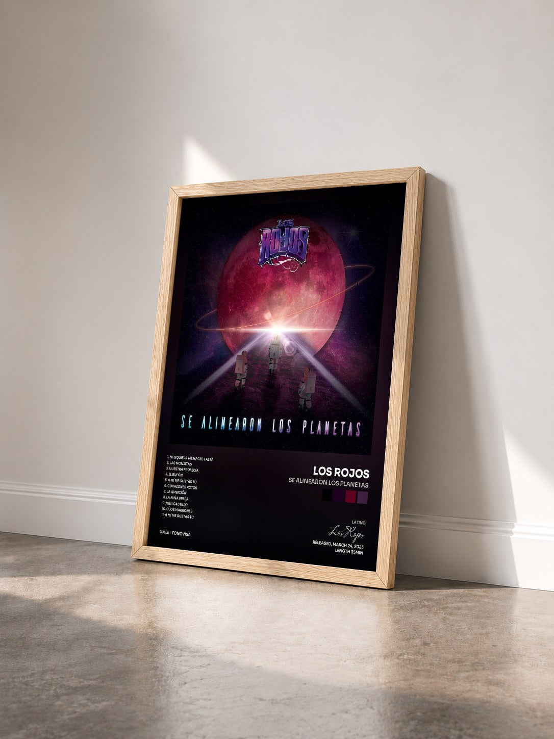 #bois Tableau de l'album Se Alinearon Los Planetas de Los Rojos vu de trois quarts, cadre en bois brut