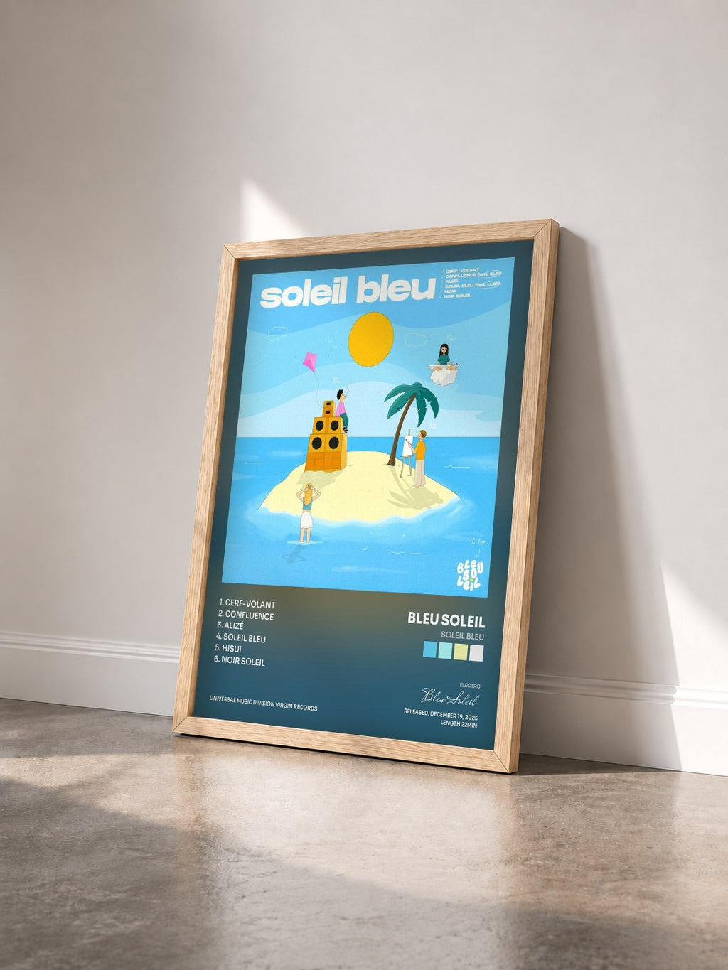 #bois Tableau de l'album Soleil bleu de Bleu Soleil vu de trois quarts, cadre en bois brut