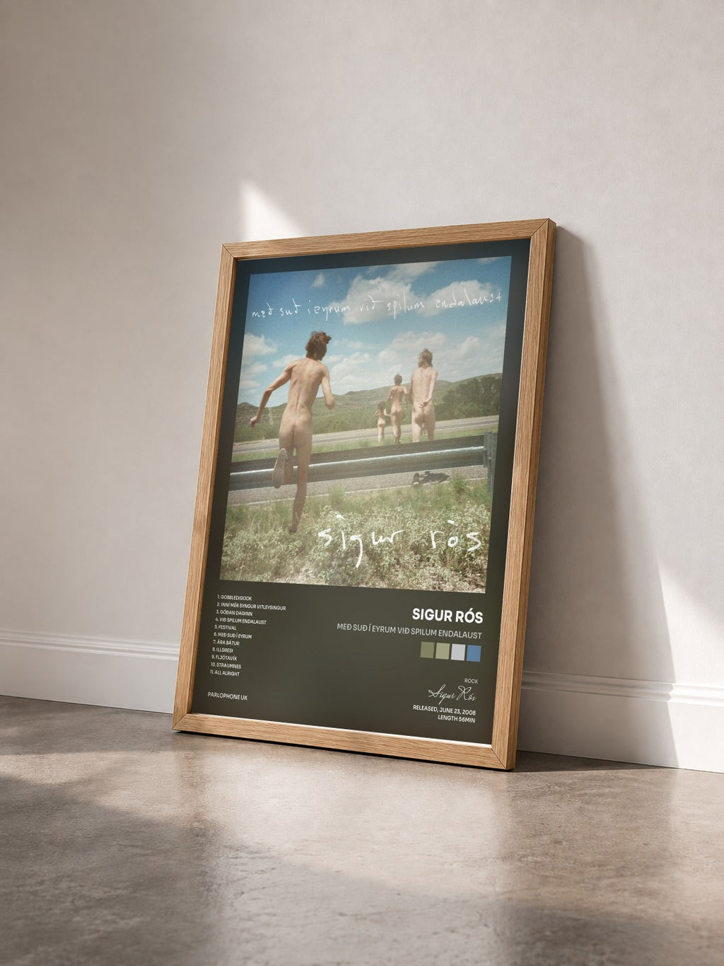 #bois Tableau de l'album Með suð í eyrum við spilum endalaust de Sigur Rós vu de trois quarts, cadre en bois brut