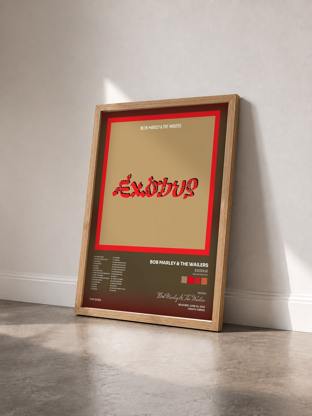 #bois Tableau de l'album Exodus (Deluxe Edition) de Bob Marley & The Wailers vu de trois quarts, cadre en bois brut