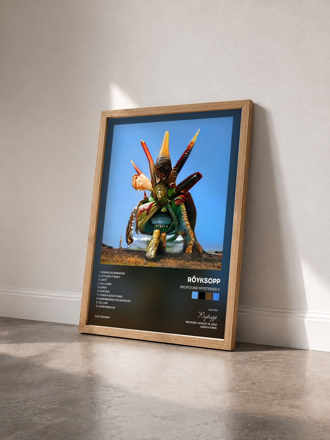 #bois Tableau de l'album Profound Mysteries II de Röyksopp vu de trois quarts, cadre en bois brut