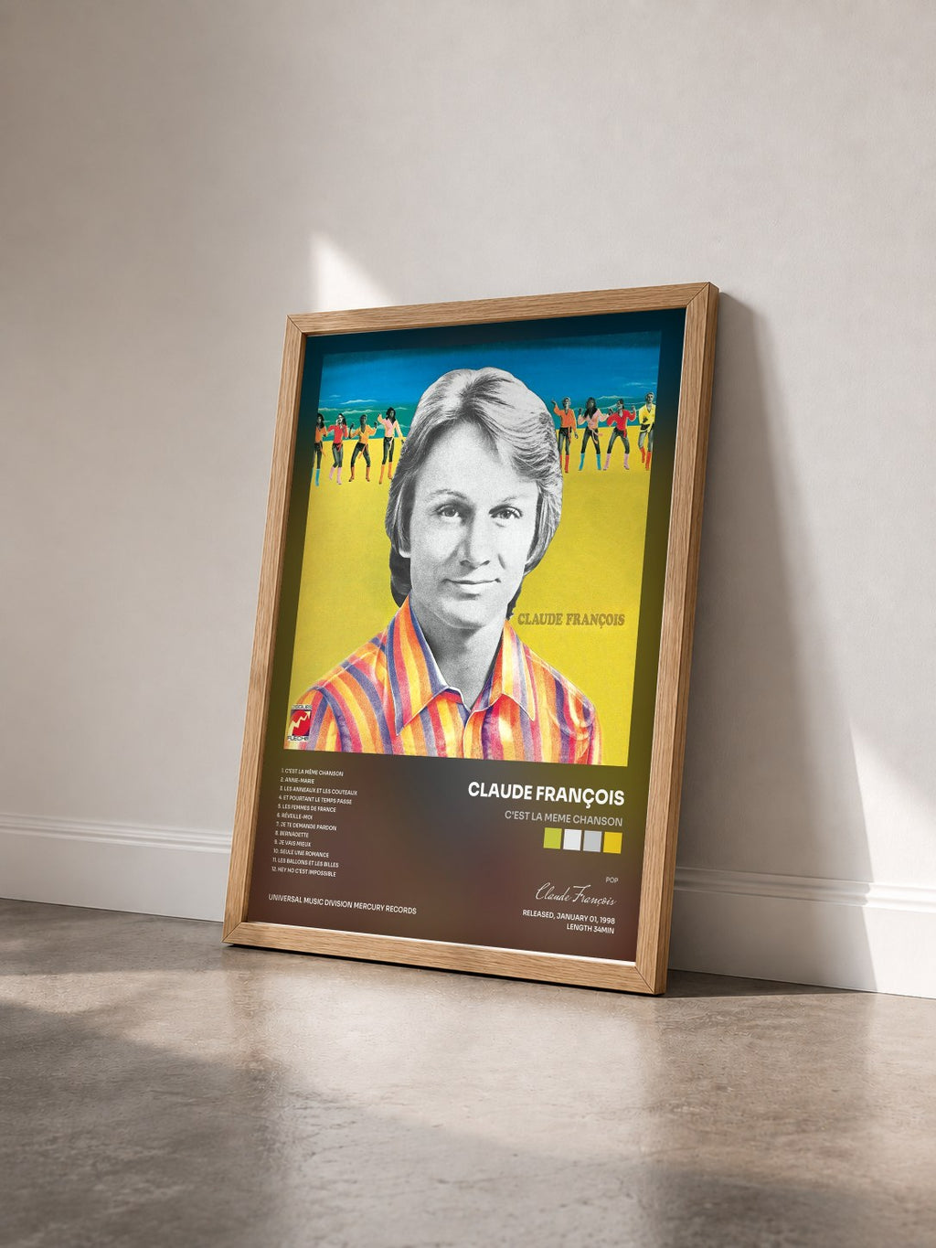 #bois Tableau de l'album C'Est La Meme Chanson de Claude François vu de trois quarts, cadre en bois brut