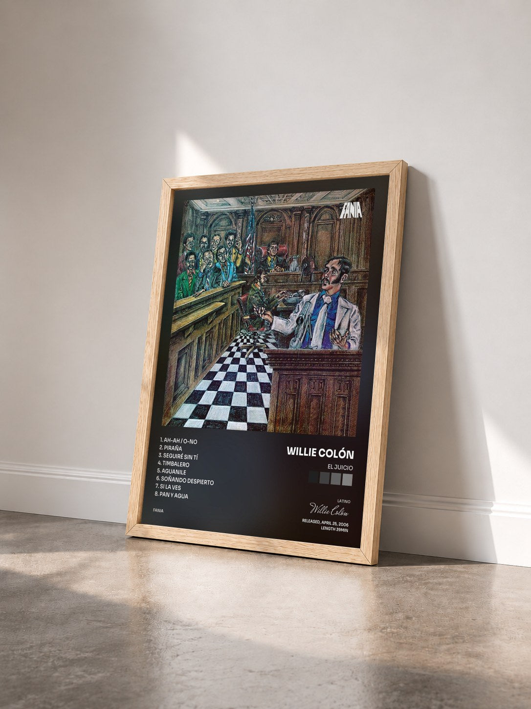 #bois Tableau de l'album El Juicio de Willie Colón vu de trois quarts, cadre en bois brut