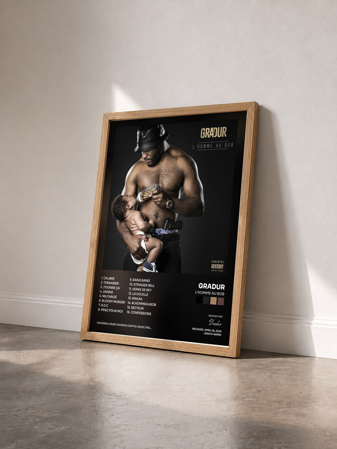 #bois Tableau de l'album L'homme au bob de Gradur vu de trois quarts, cadre en bois brut