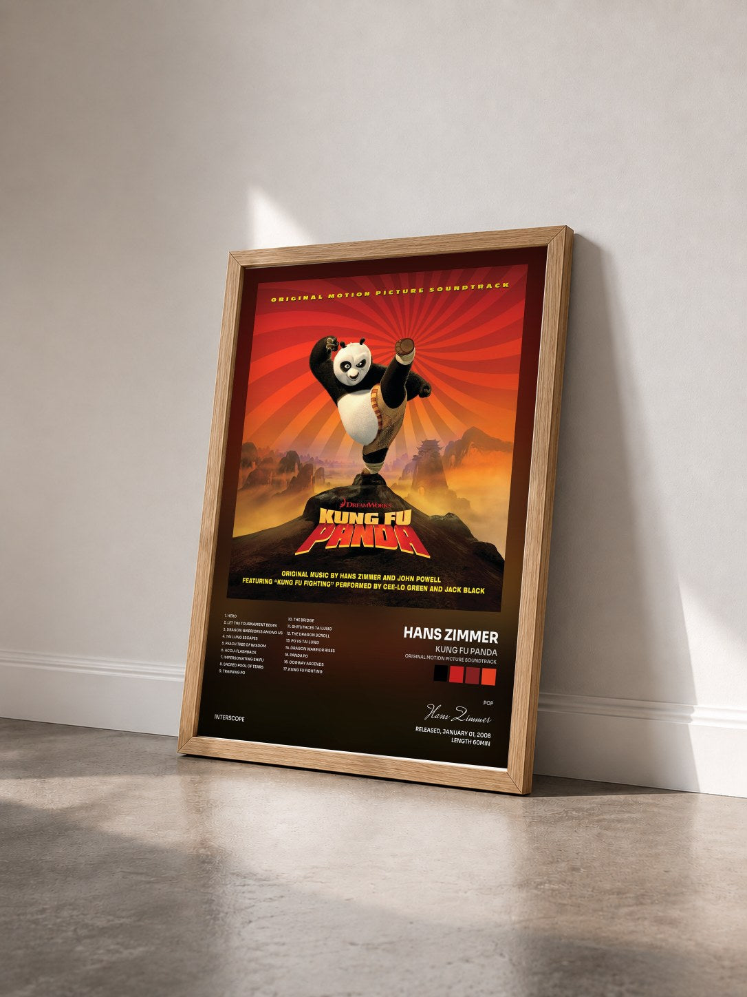 #bois Tableau de l'album Kung Fu Panda (Original Motion Picture Soundtrack) de Hans Zimmer vu de trois quarts, cadre en bois brut