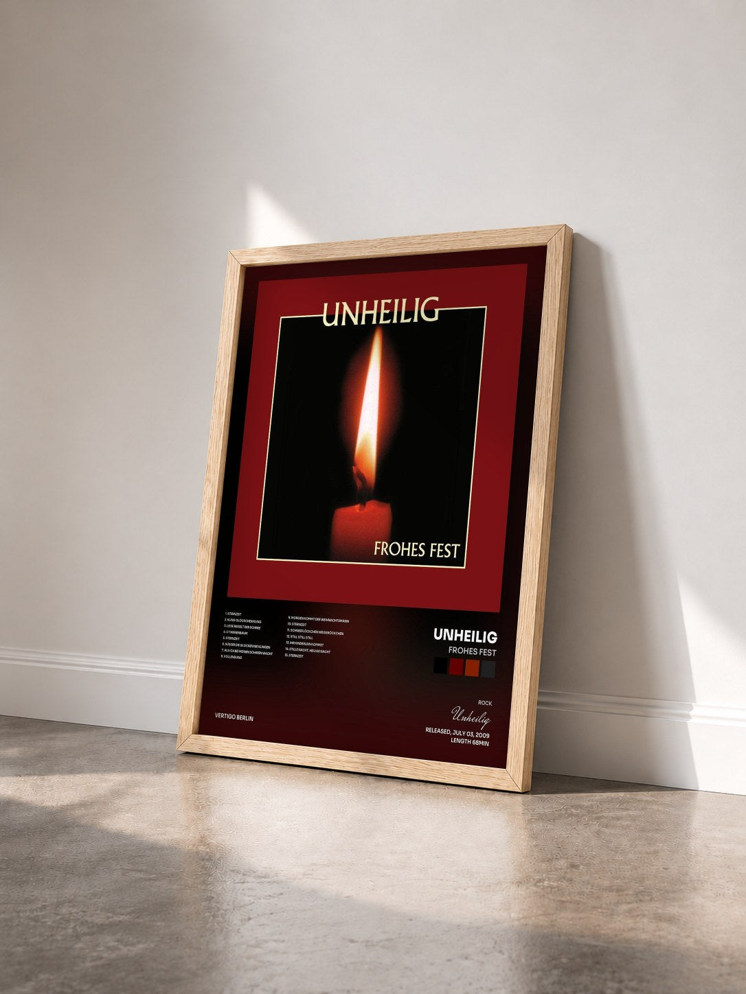 #bois Tableau de l'album Frohes Fest de Unheilig vu de trois quarts, cadre en bois brut