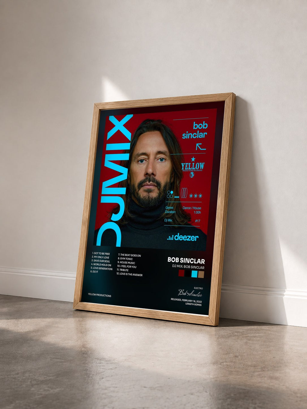 #bois Tableau de l'album DJ Mix: Bob Sinclar de Bob Sinclar vu de trois quarts, cadre en bois brut