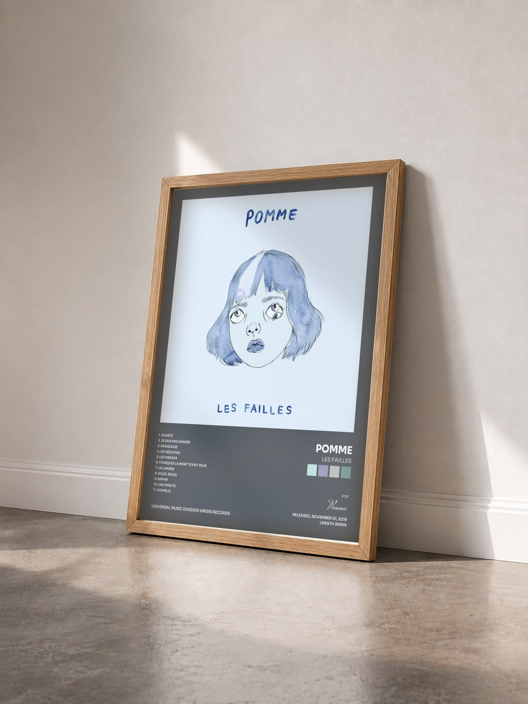 #bois Tableau de l'album les failles de Pomme vu de trois quarts, cadre en bois brut