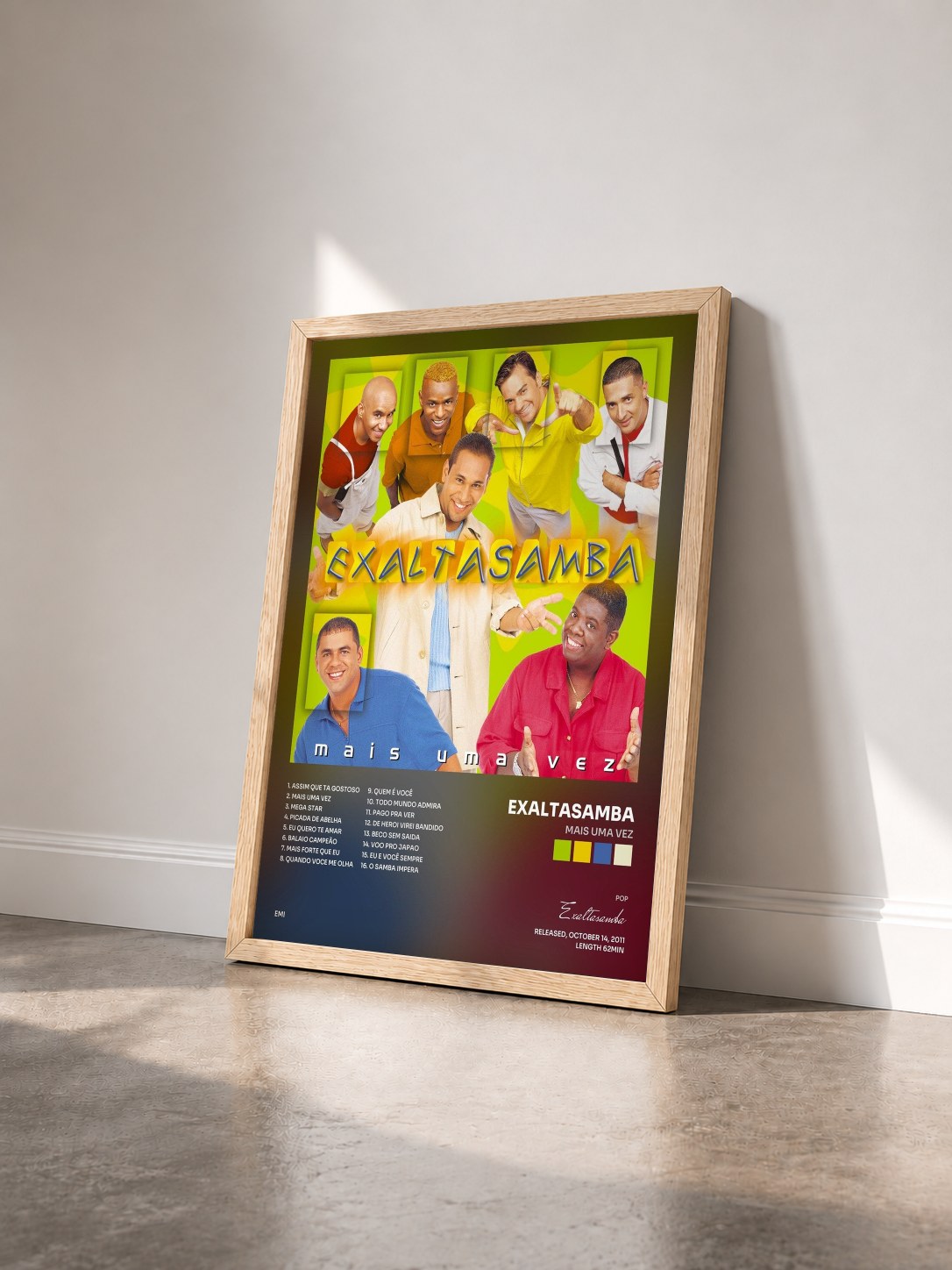 #bois Tableau de l'album Mais Uma Vez de Exaltasamba vu de trois quarts, cadre en bois brut