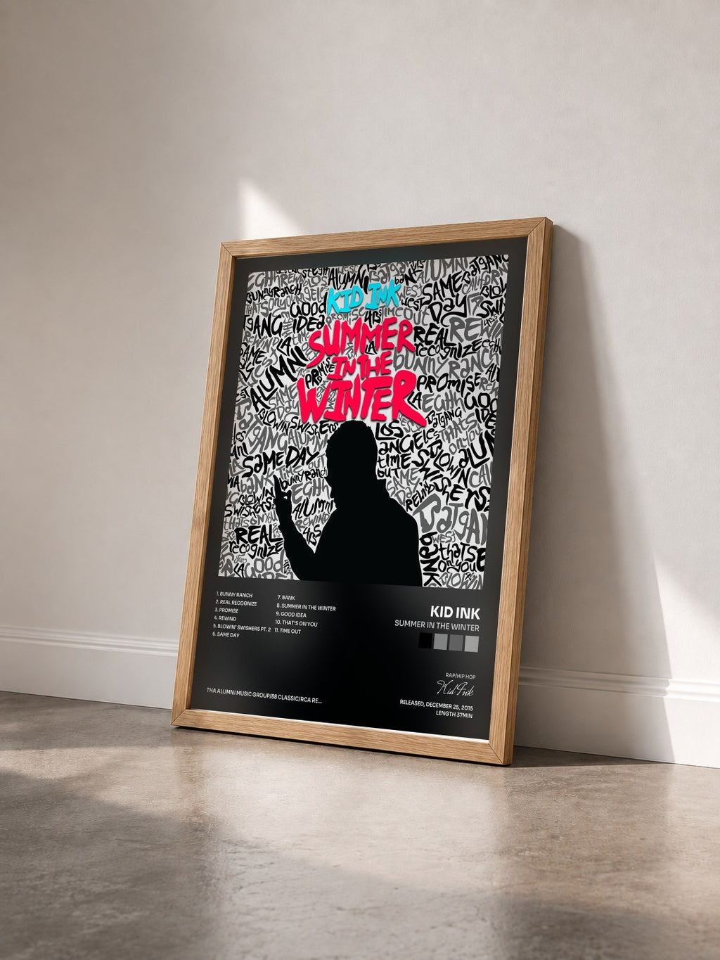 #bois Tableau de l'album Summer In The Winter de Kid Ink vu de trois quarts, cadre en bois brut
