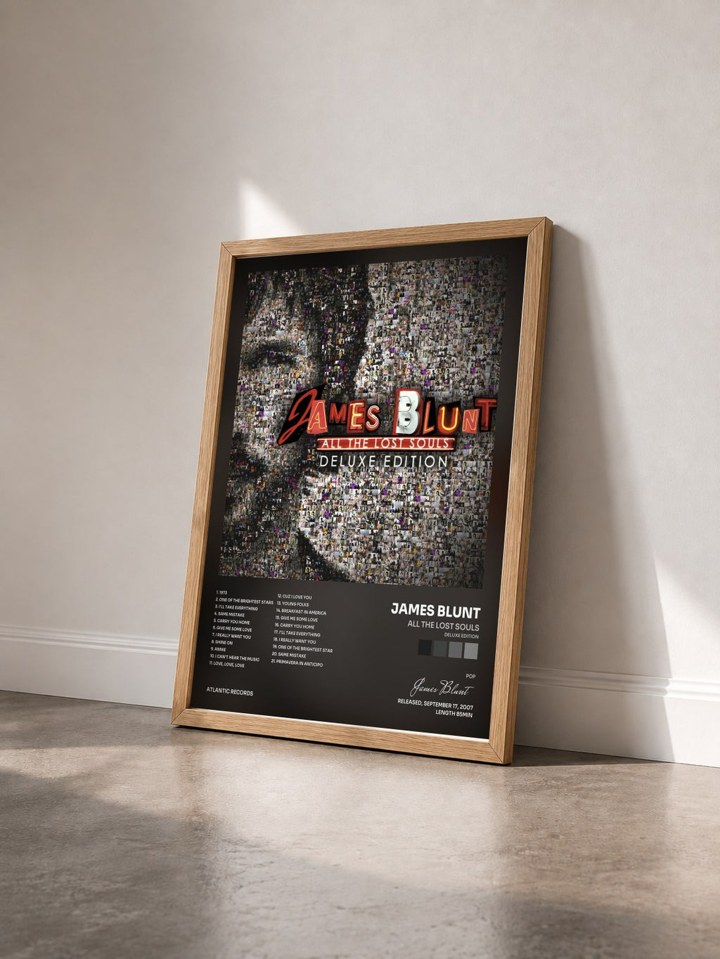 #bois Tableau de l'album All the Lost Souls (Deluxe Edition) de James Blunt vu de trois quarts, cadre en bois brut