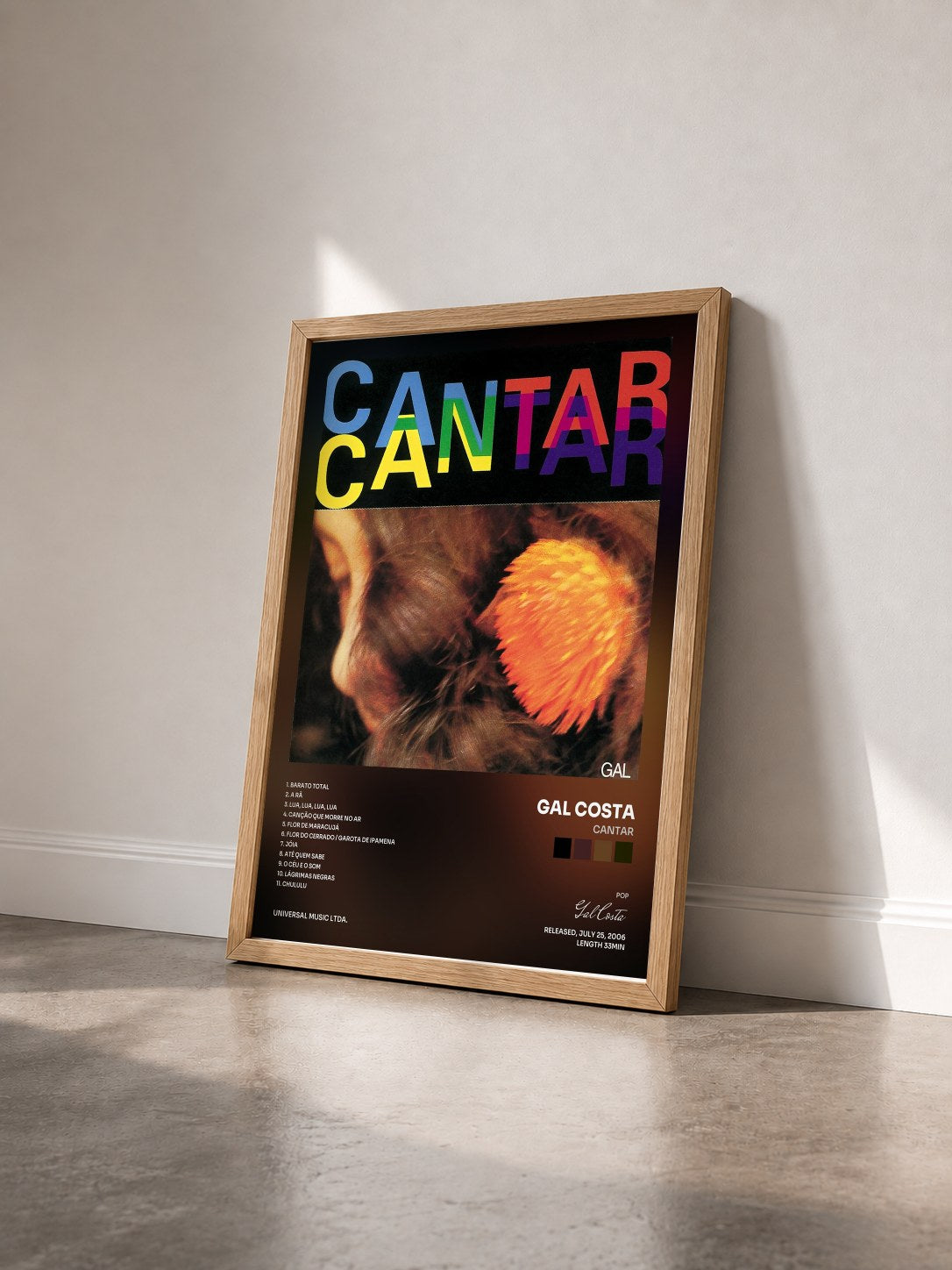 #bois Tableau de l'album Cantar de Gal Costa vu de trois quarts, cadre en bois brut