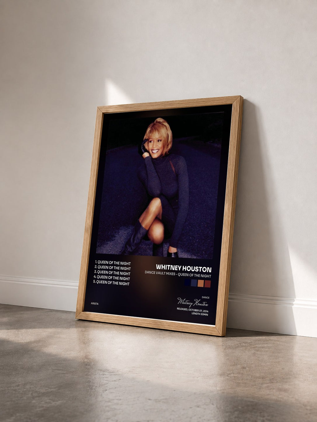 #bois Tableau de l'album Dance Vault Mixes - Queen Of The Night de Whitney Houston vu de trois quarts, cadre en bois brut