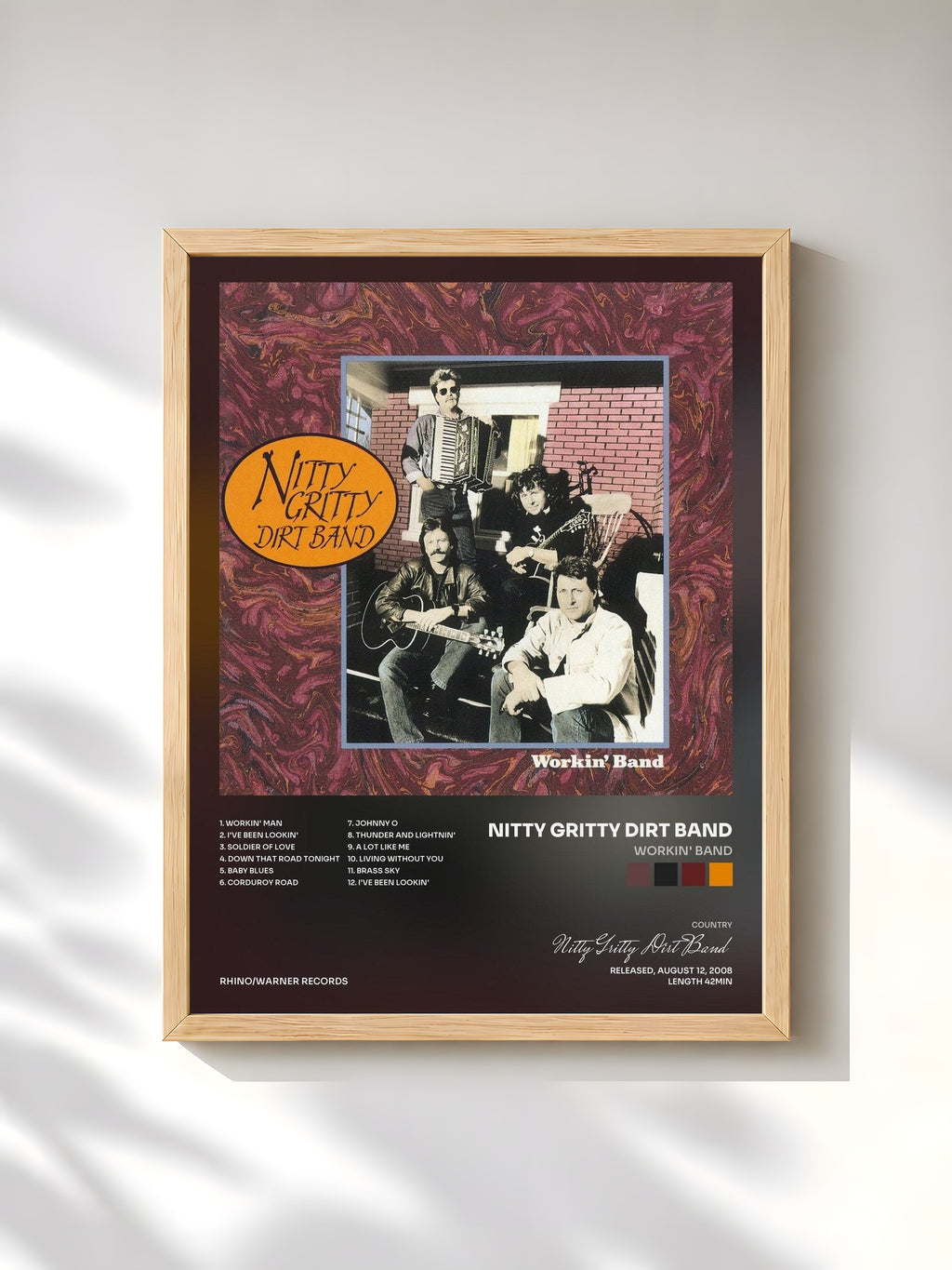 #bois Tableau de l'album Workin' Band de Nitty Gritty Dirt Band, cadre en bois brut, imprimé et encadré en France