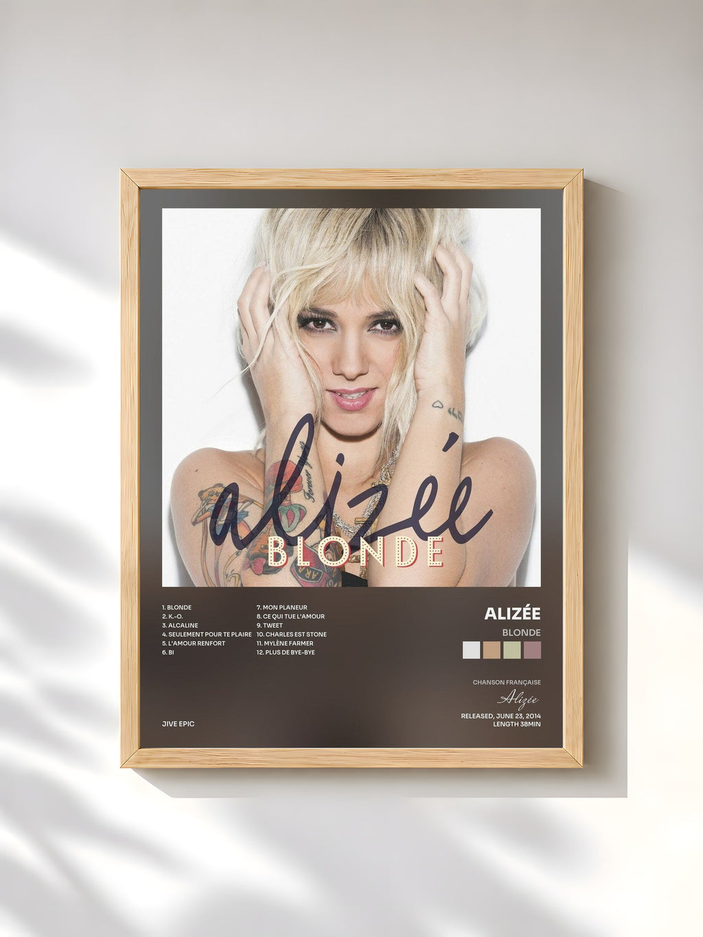 #bois Tableau de l'album Blonde de Alizée, cadre en bois brut, imprimé et encadré en France