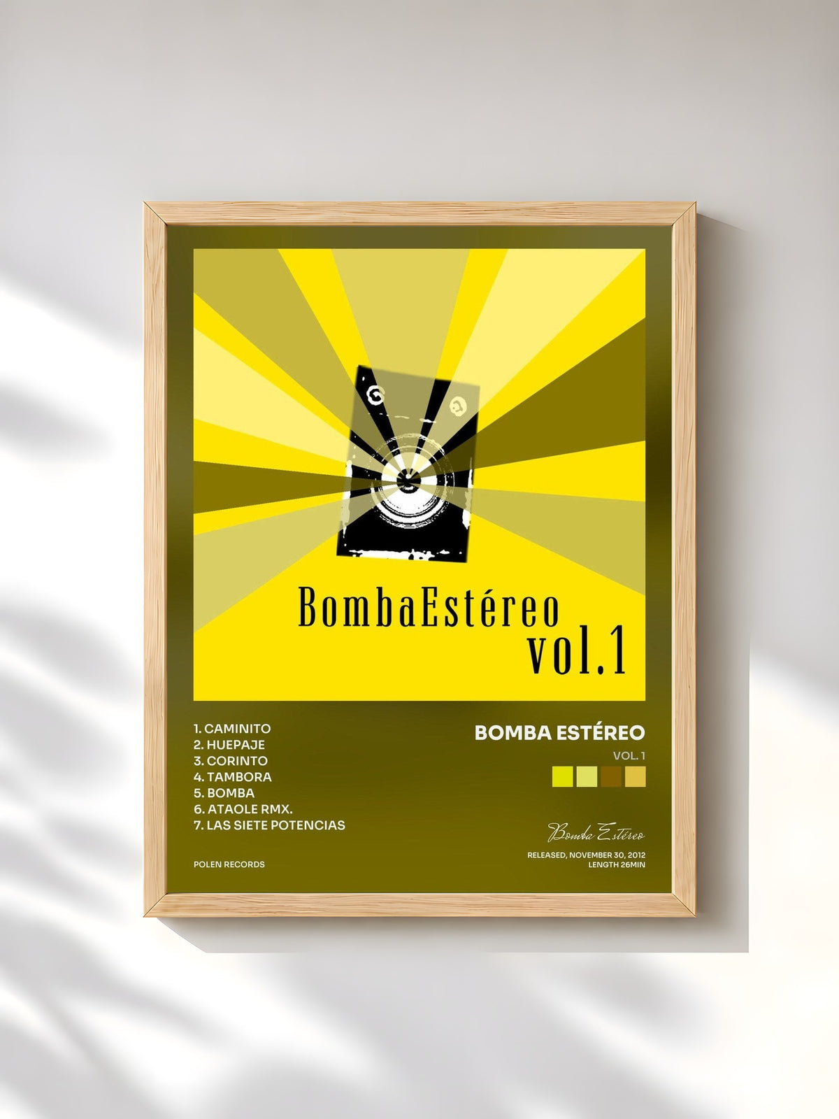 #bois Tableau de l'album Vol. 1 de Bomba Estéreo, cadre en bois brut, imprimé et encadré en France