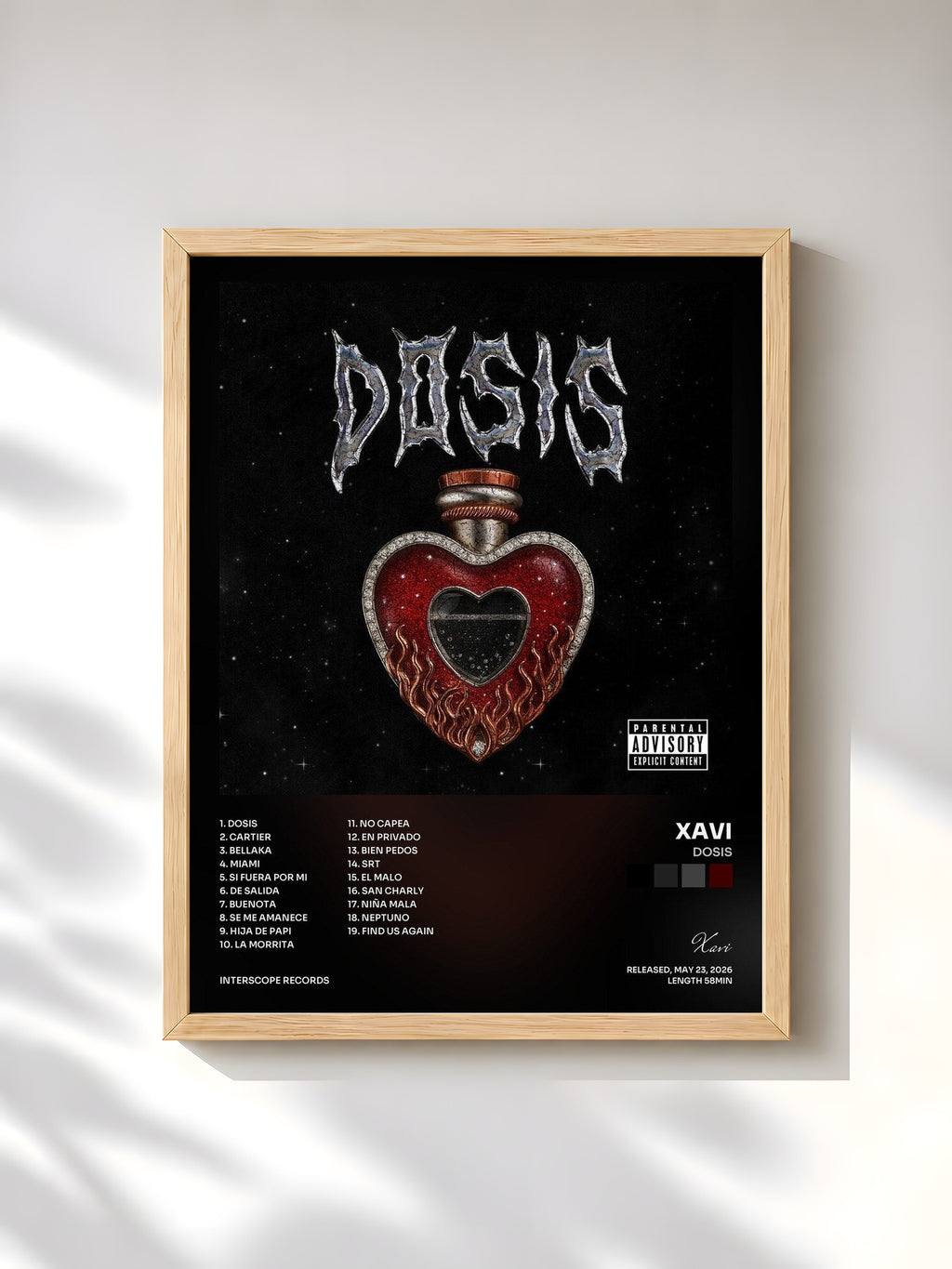 #bois Tableau de l'album DOSIS de Xavi, cadre en bois brut, imprimé et encadré en France