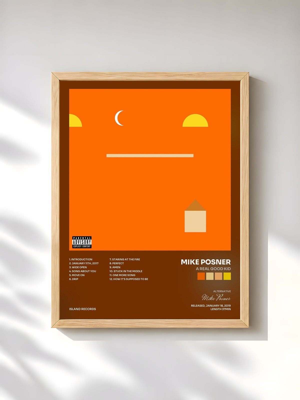 #bois Tableau de l'album A Real Good Kid de Mike Posner, cadre en bois brut, imprimé et encadré en France