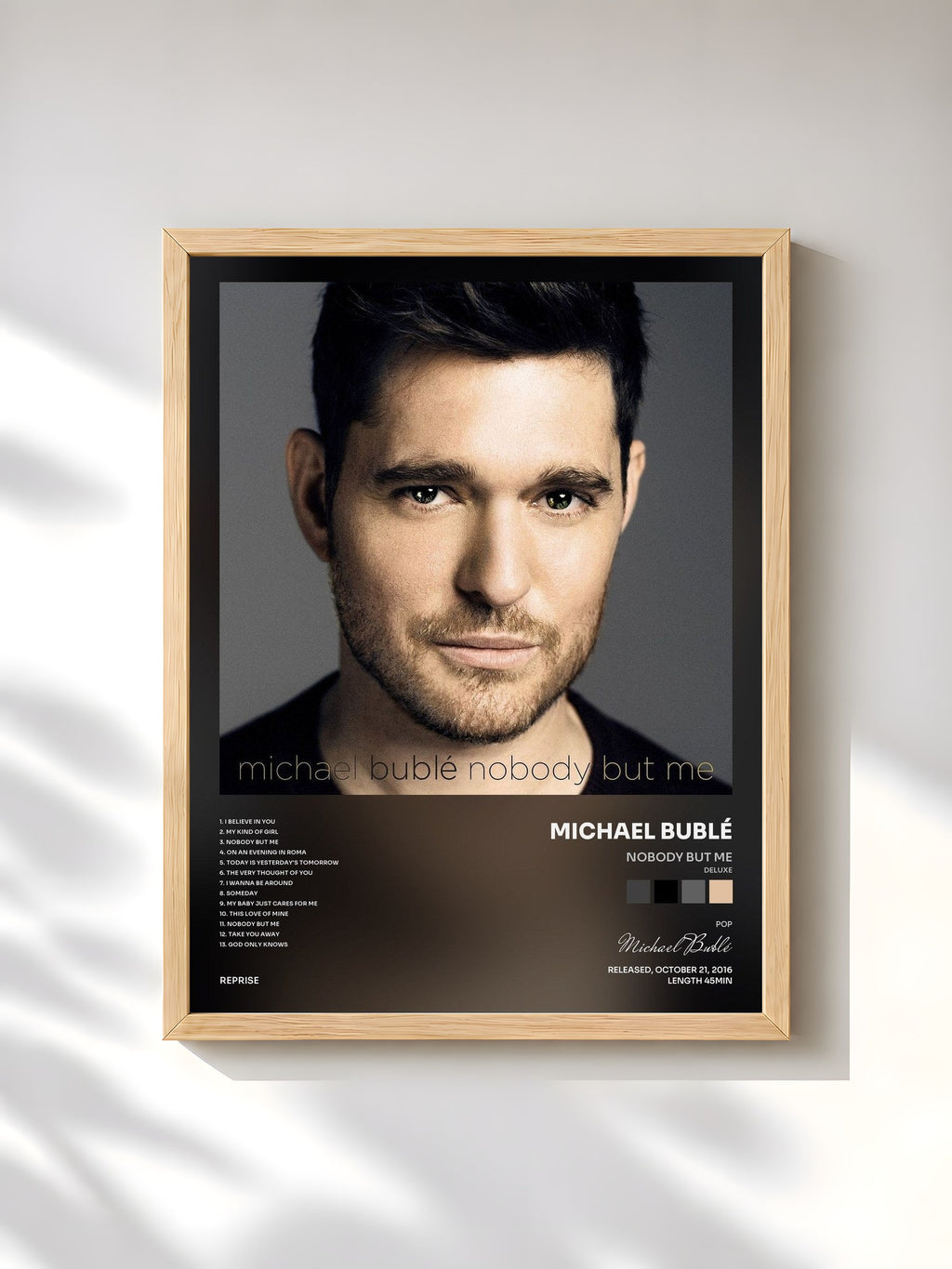 #bois Tableau de l'album Nobody but Me (Deluxe) de Michael Bublé, cadre en bois brut, imprimé et encadré en France