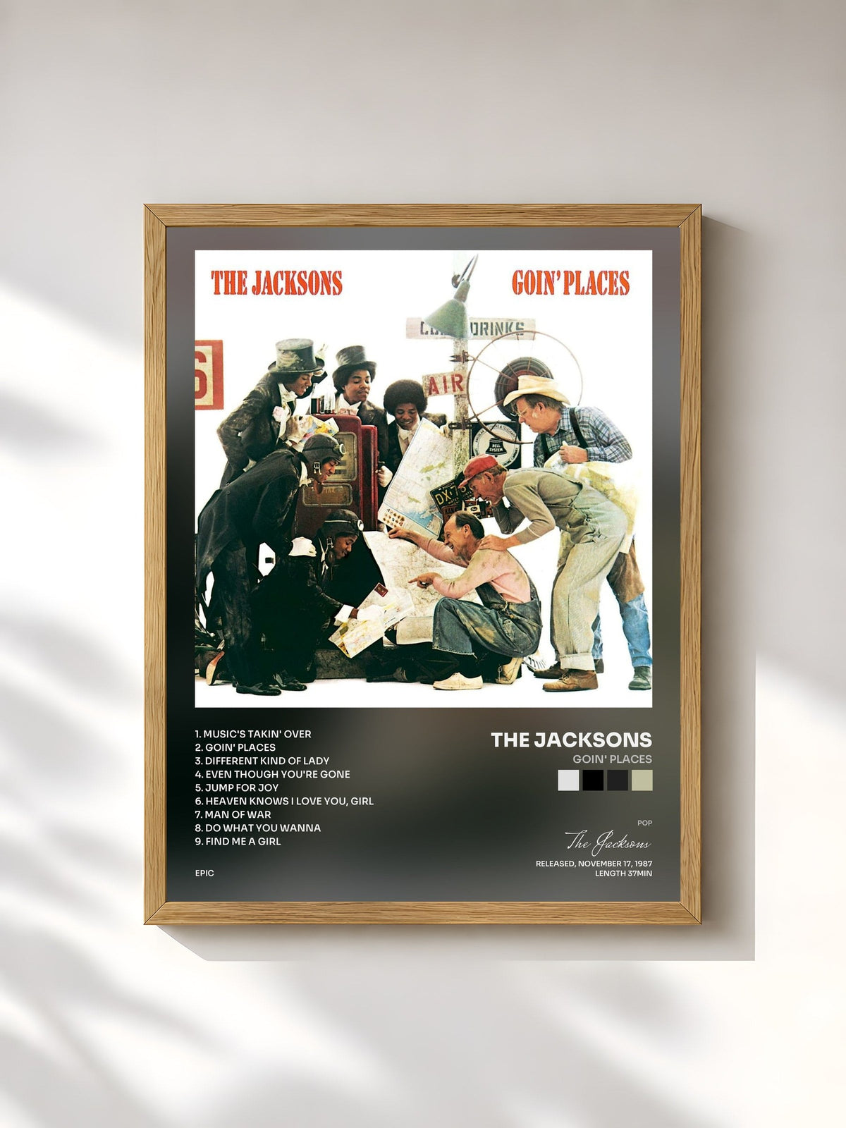 #bois Tableau de l'album Goin' Places de The Jacksons, cadre en bois brut, imprimé et encadré en France