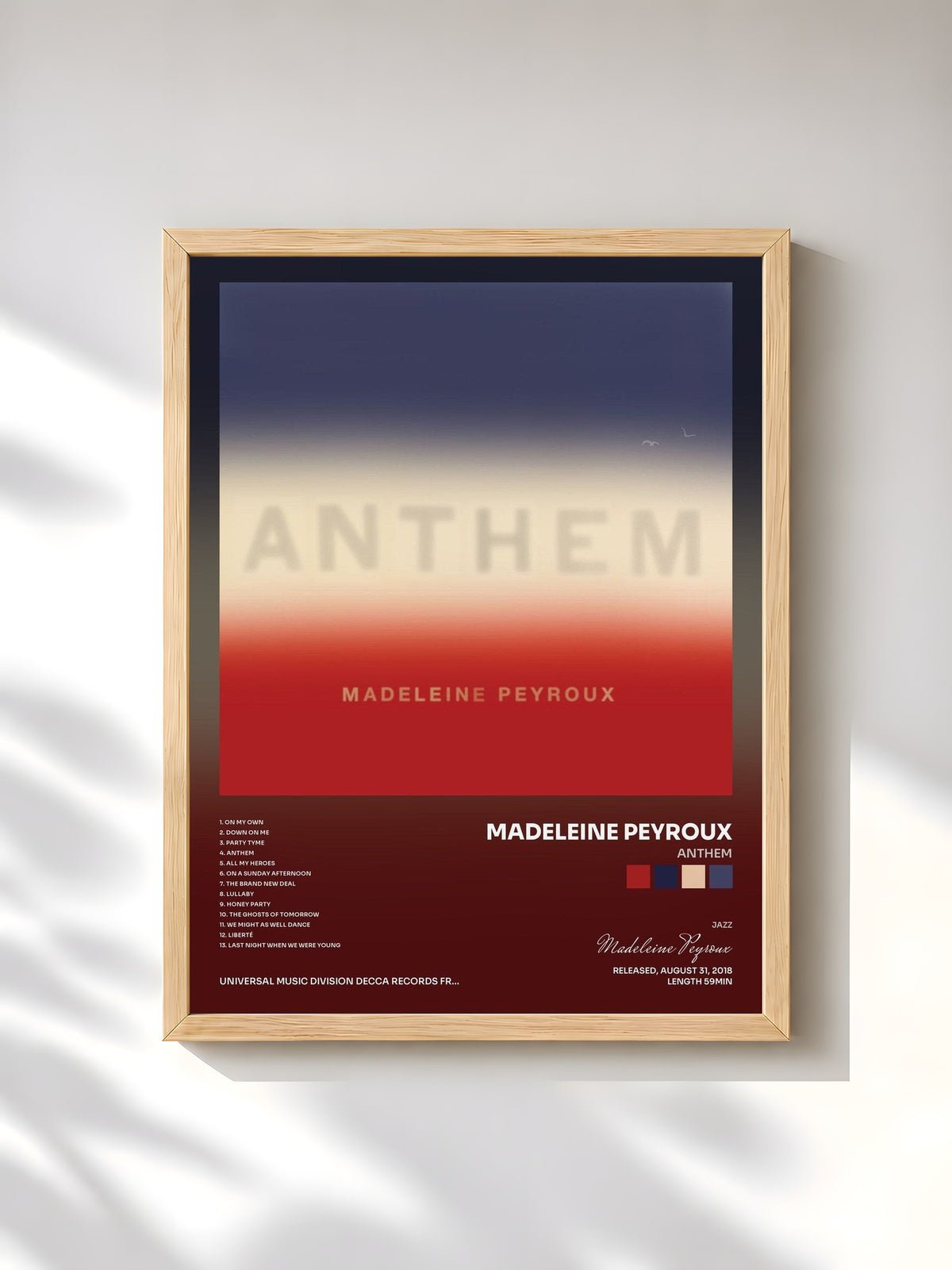 #bois Tableau de l'album Anthem de Madeleine Peyroux, cadre en bois brut, imprimé et encadré en France