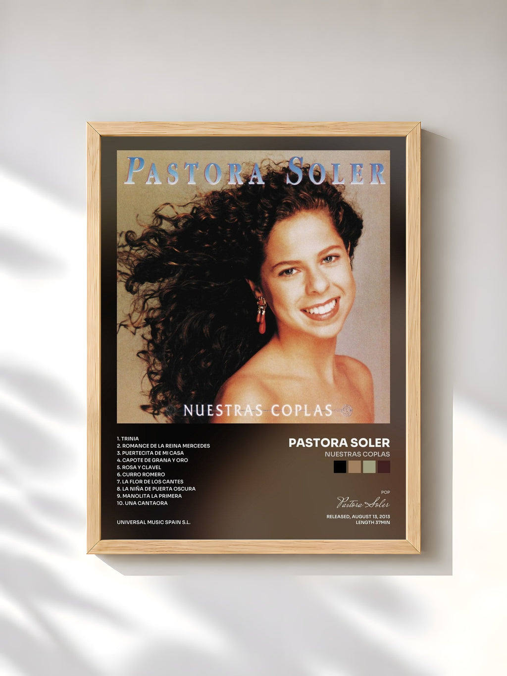 #bois Tableau de l'album Nuestras Coplas de Pastora Soler, cadre en bois brut, imprimé et encadré en France